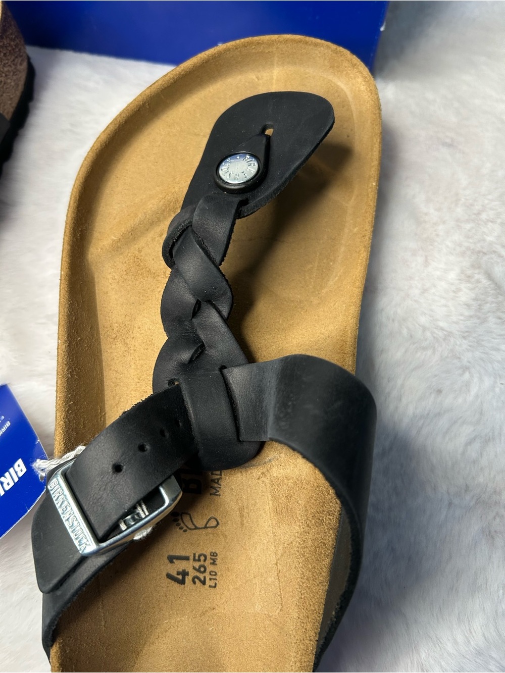 Birkenstock Women’s 41/10 Gizeh Braided Thong Sandal New In Box Leather Black - Picture 4 of 7